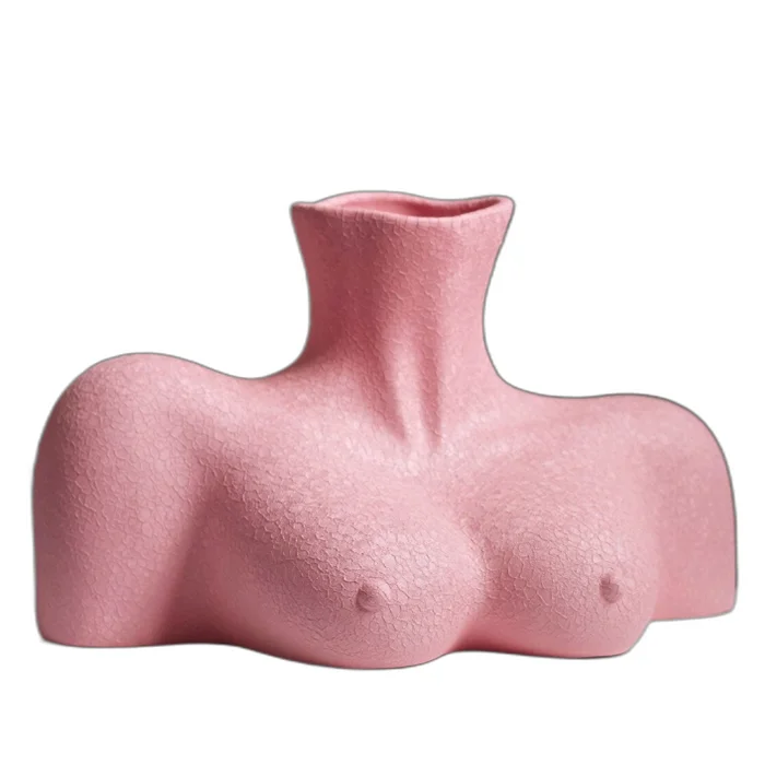 Pink Female Torso Ceramic Vase - Modern Abstract Bust Sculpture - Feminine Body Art for House Warming Decoration