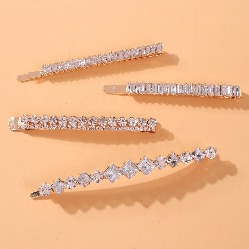 Low MOQ wholesale price hair accessories bling rhinestone hair pins for women