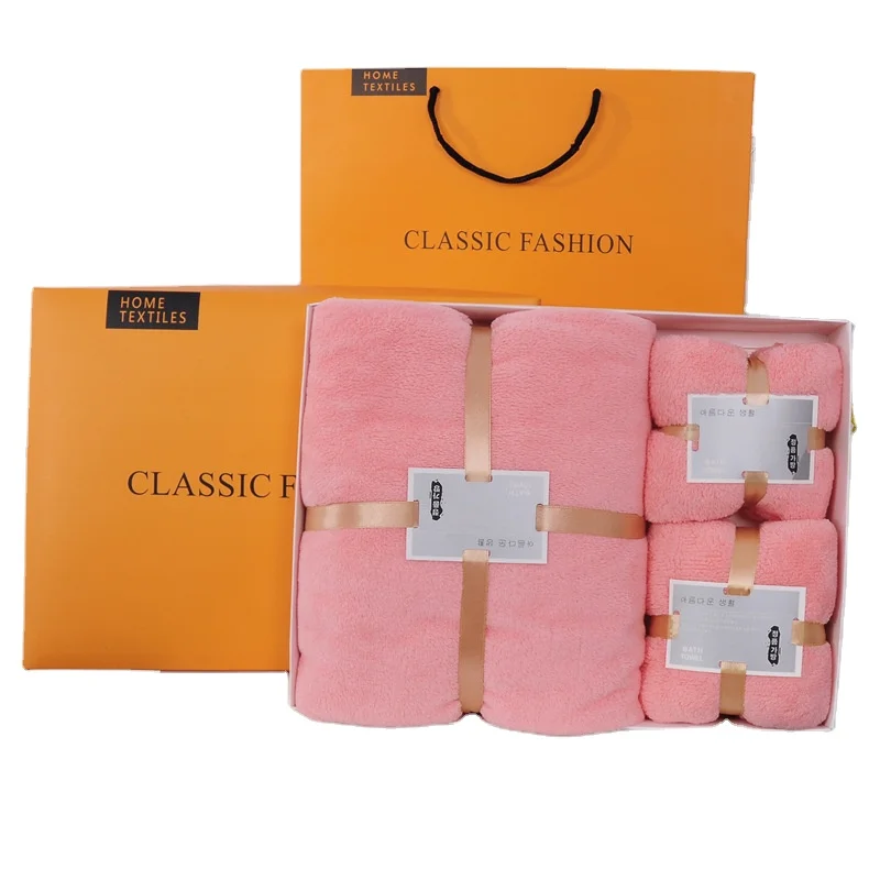 towels wholesale Bath Towel Microfiber  Coral Velvet Luxury Hotel Gift Box Bath Towels Set set Custom