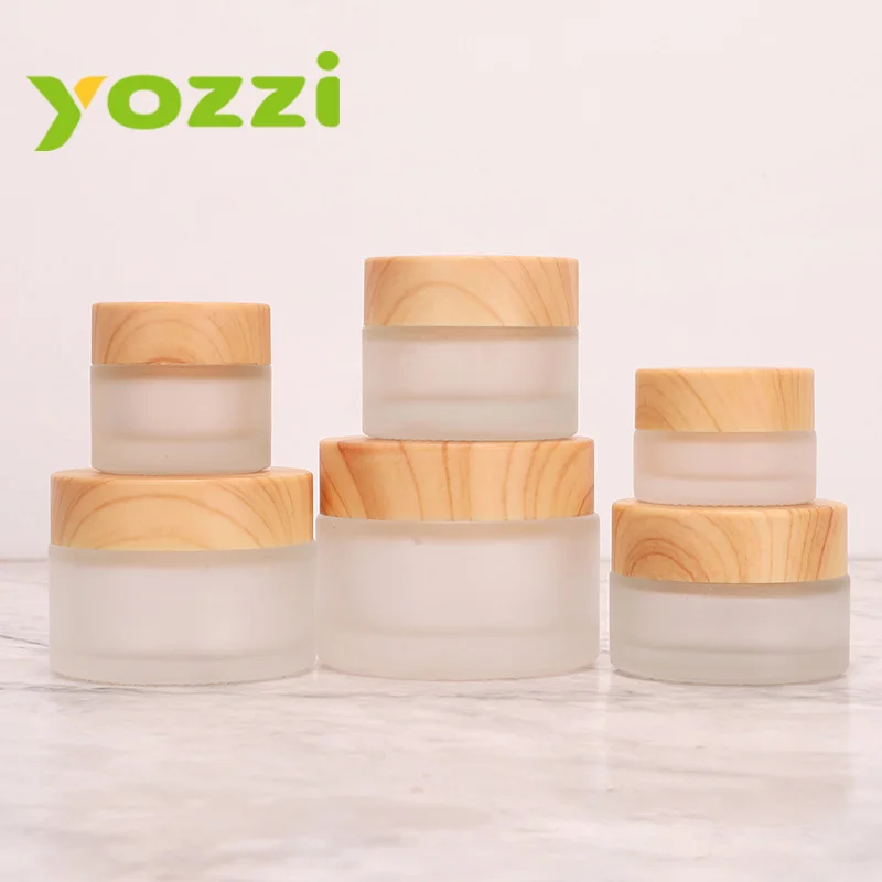 5g 10g 15g 30g 50g Frosted Glass Wood Cover One Free Sample  Cream Jar For Cosmetics
