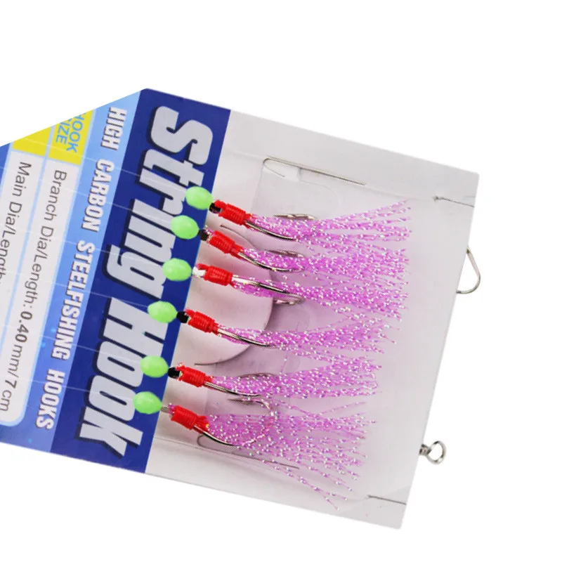 TOPIND Fishing Flasher Skin Feather Sabiki Bait Rigs With Luminous Beads Sabiki 6 hooks