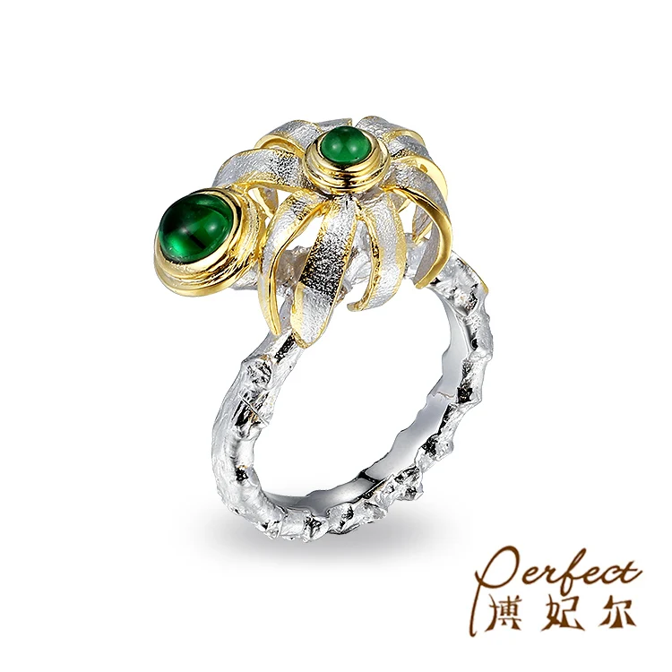 Handmade Fashion Blue Butterfly 925 Sterling Silver Ring with Gold Plated