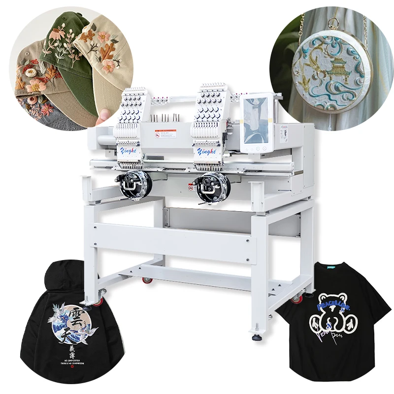yinghe high quality multi-functional  of 2 heads 9 needles with cap/flat/garment automatic and computerized embroidery machine