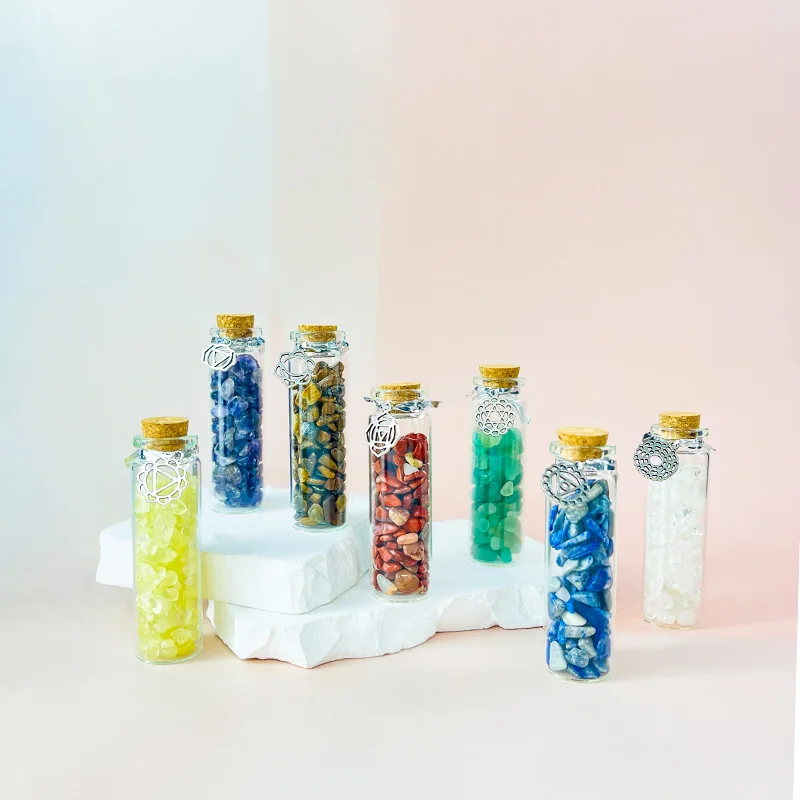 Hot Selling Semi-precious Gemstone Healing Crystal Gravel Wishing glass Bottle Coffret For Gift