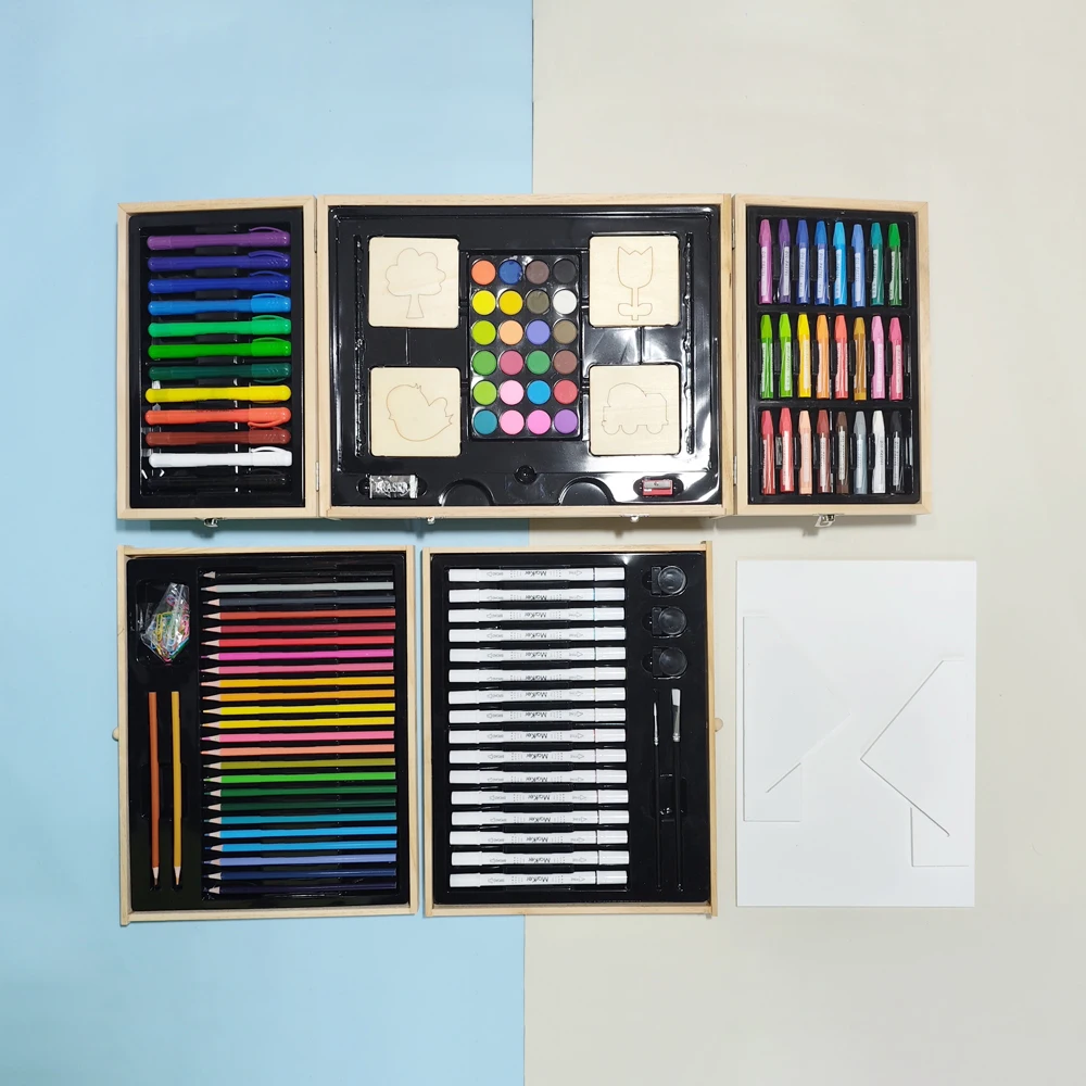GF High Quality 258pcs Artist Beginners Drawing Painting Coloring Wooden Box Drawing Art Set For Kids