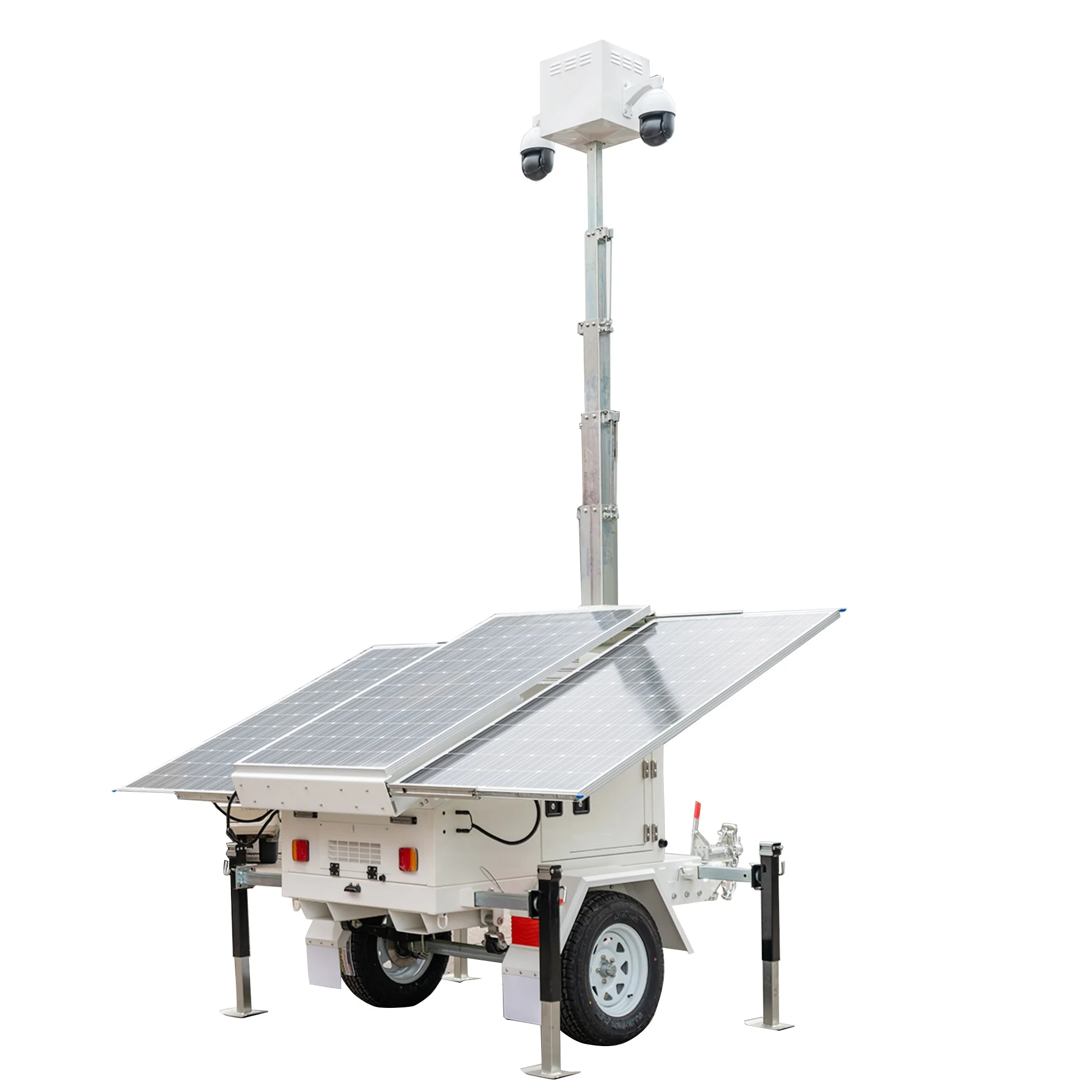 Lithium Battery Solar Tower with 2x PTZ Dome Cameras for CCTV
