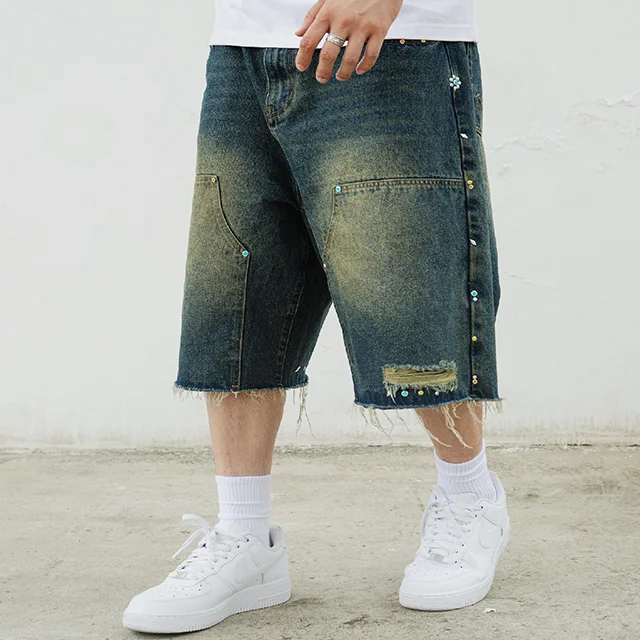 Manufacturer Y2K distress dirty wash wholesale jeans Diamonds splints patches jeans custom baggy jeans