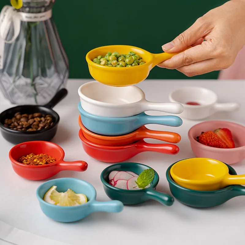 Porcelain Salt Dish Set Hot Pot Seasoning Soy Chili Sugar Sauce Plate With Handle Ceramic 4/5 Inch  Dishes For Home And Kitchen