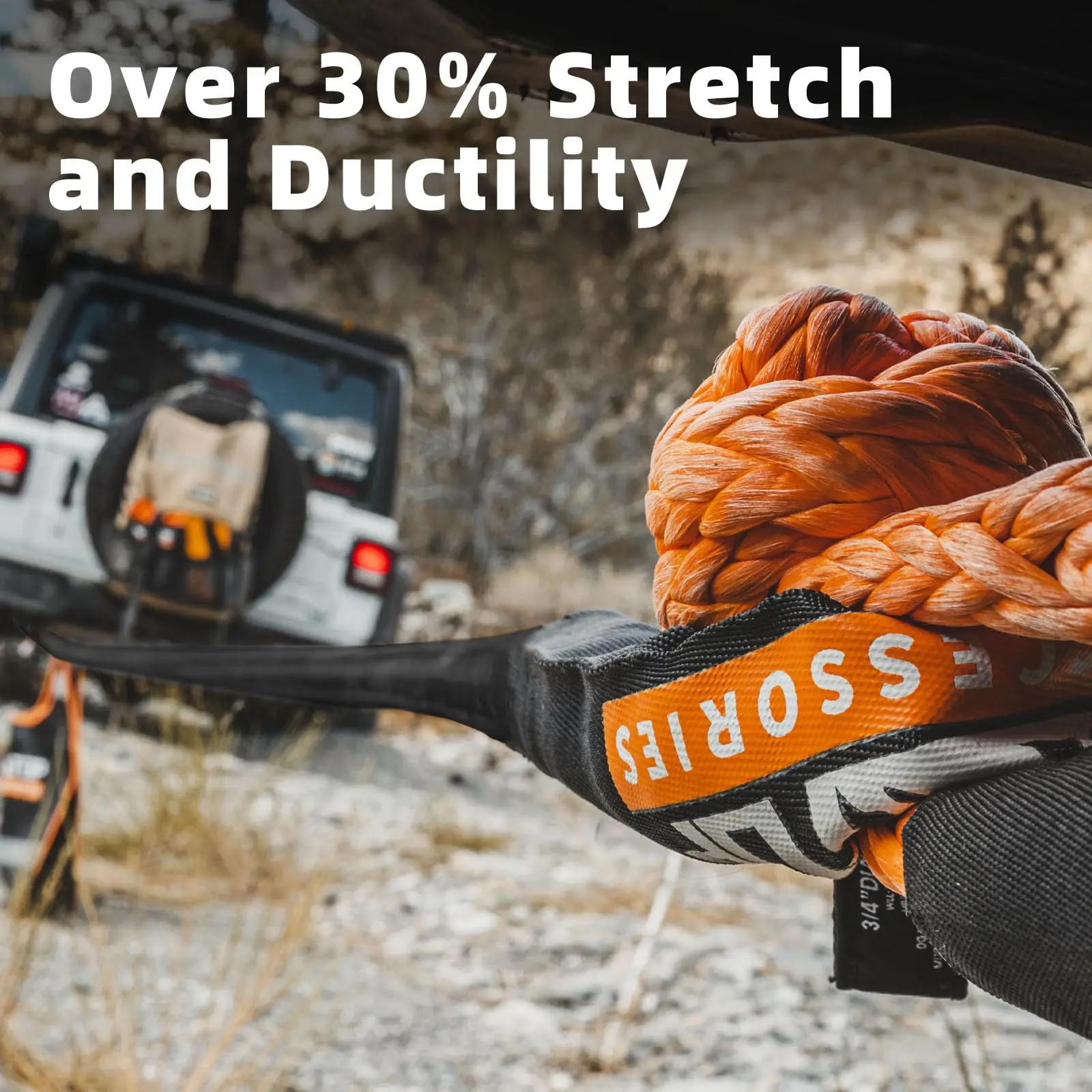 Kinetic Recovery Rope, 48000 Lbs (1in x 30ft Orange) Extreme Duty 30% Elasticity Energy Snatch Strap for 4x4 Offroad Vehicle