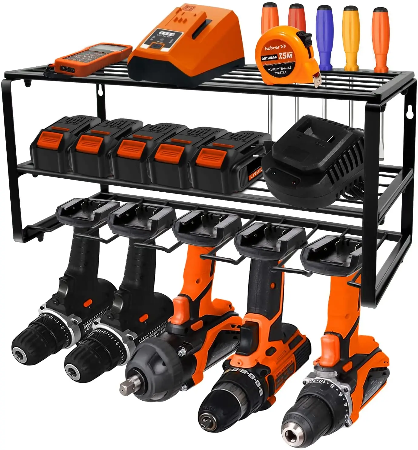 Power Tool Organizer Storage Rack Cordless Drill Holder Garage Tool Storage Metal Wall Mounted Handheld Power Tool