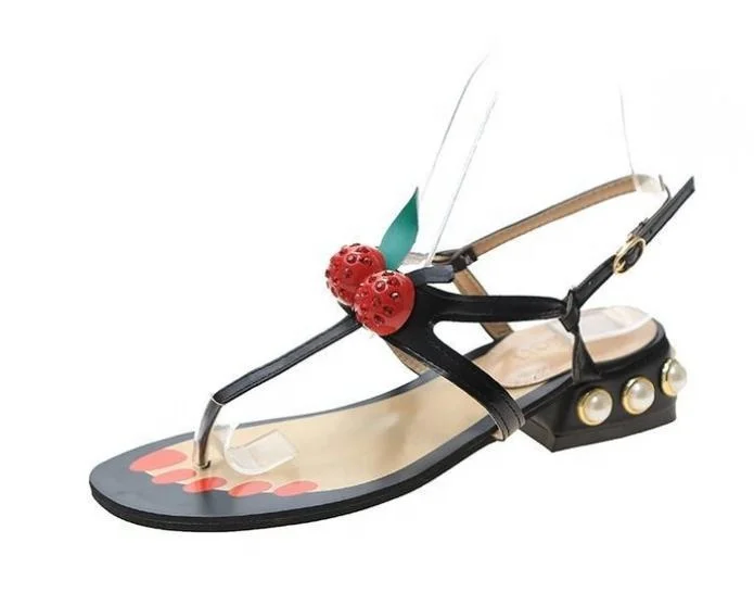 2021 new style diamond straw Berry thong sandal pear round low heel ladies slipper flip flops beach women sandal  summer