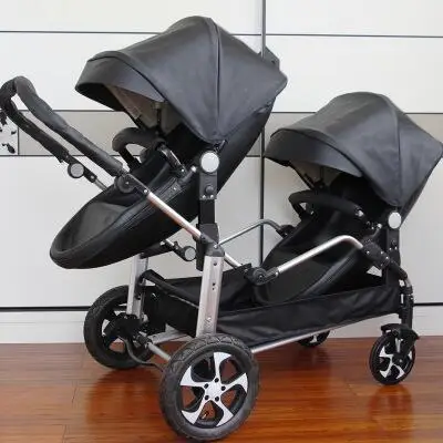 Babyfond Hot Selling PU leather Double Shell Folding Stroller Lightweight luxury Twin Stroller + Seat