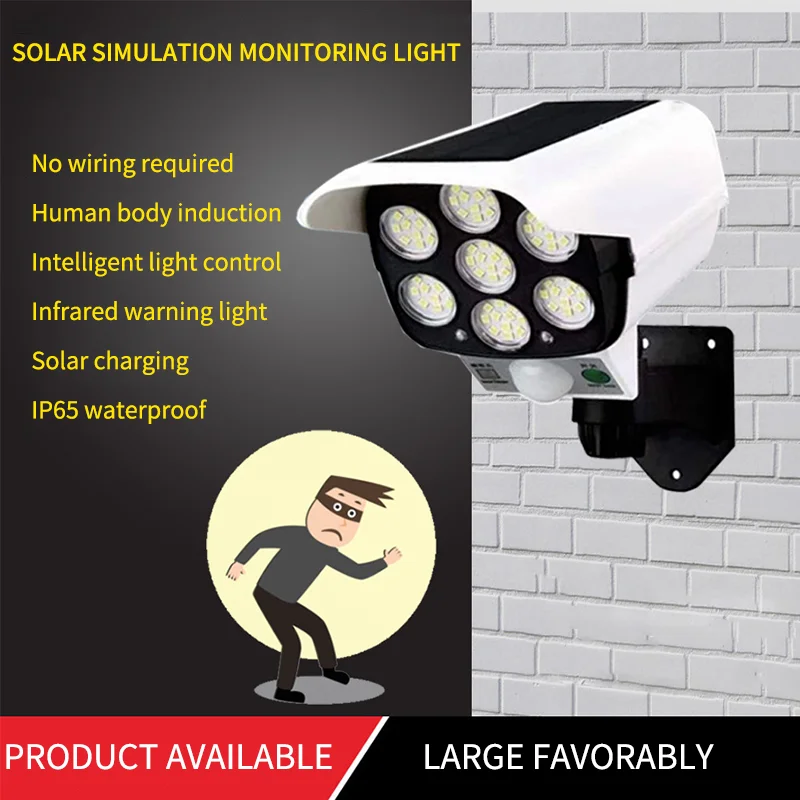 Outdoor waterproof with motion sensor led solar dummy security camera simulation monitoring light for home wall gate