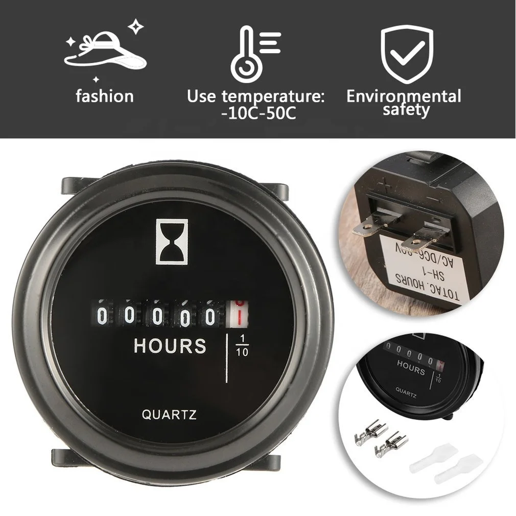 6 Digits Digital Hour Meter Hourmeter Cart Marine Boat Generator Engine 1075Hz 0.3W 6-80Vvolt DC Black 0 to 99999.9 Hours Timer