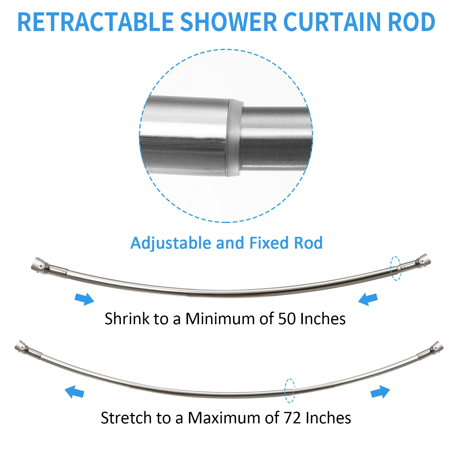 Curved Shower Curtain Rod Brushed Nickel Adjustable Shower Curtain Poles 12pcs Rustproof Stainless Steel Shower Curtain Rod