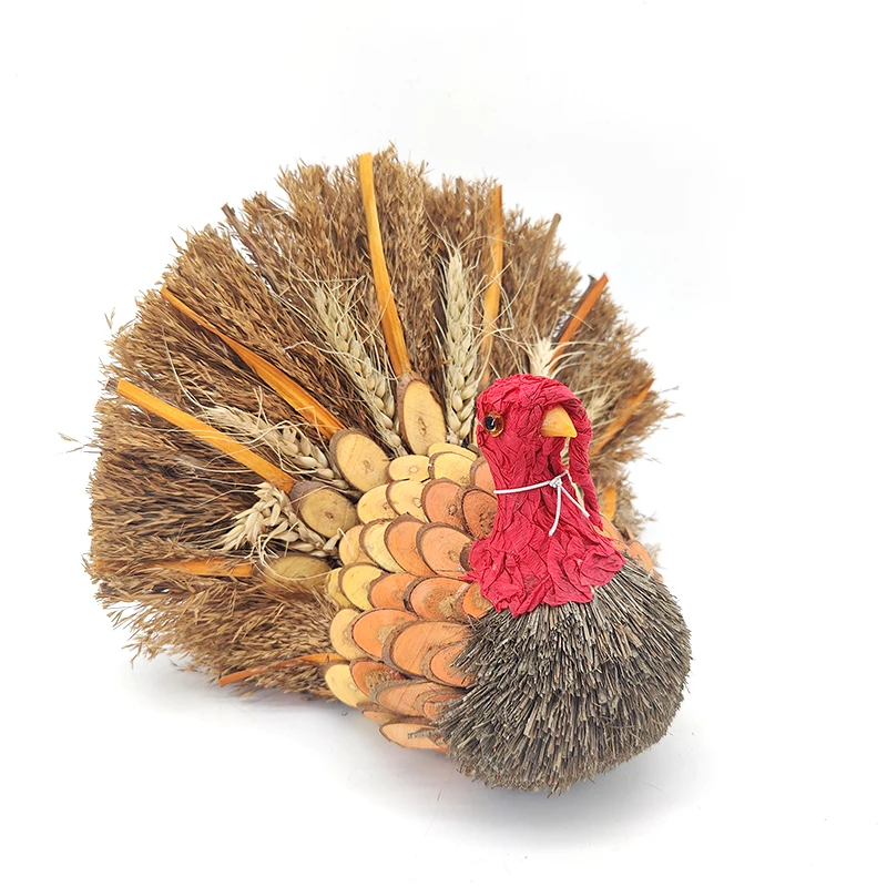 SYART Handmade Crafts Natural Material 11 Inch Fall Harvest Turkey Ornaments Decor For Table Decoration