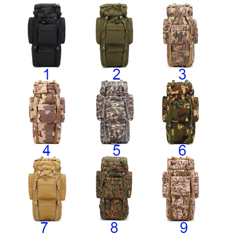 
Trekking Camouflage Oxford Camping Sports Travel Molle Rucksack Large Capacity Waterproof Military 70L Tactical Backpack 