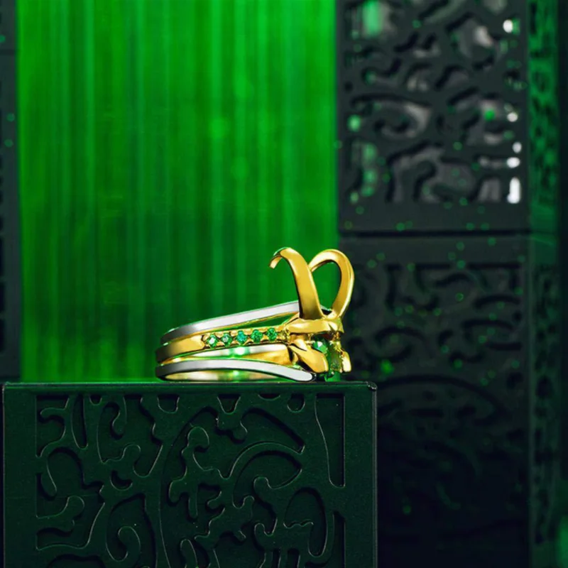 Кольцо «Три в одном» Loki Thor 18K позолоченное зеленое кольцо с бриллиантами аксессуары для косплея шлема пар ювелирные изделия
