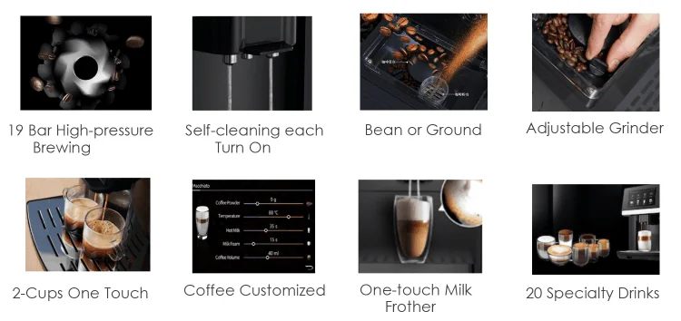 20 Beverages 7 inch display bean to cup one touch cappuccino latte milk foam espresso maker automatic coffee machine