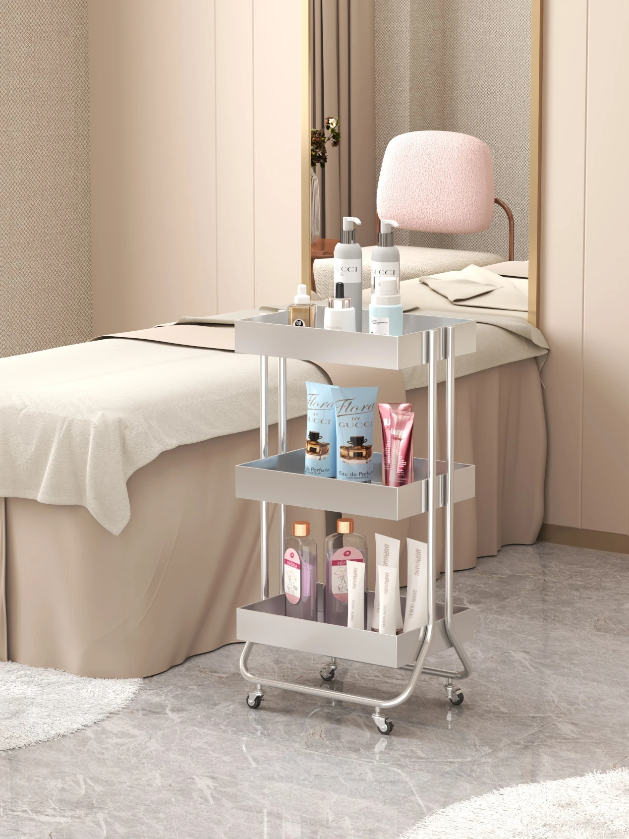 High-quality stainless steel beauty trolley beauty salon special instrument shelf manicure tool cart shelf for barber shop