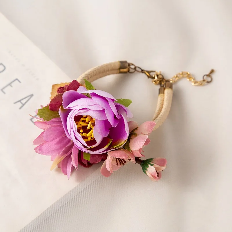 
Handmade artificial fabric flower floral bridal corsage wrist flower bracelet for wedding 