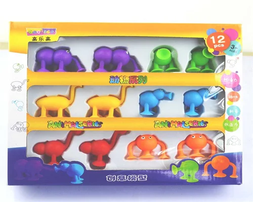 2023 Hot Sale Suction Happy Toys Babies Kids Soft Silicone Stress Set Building Blocks Fun Toys