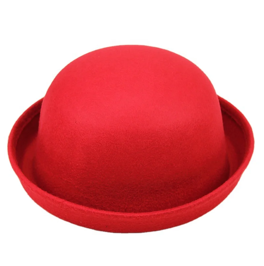 New Classic Wool Bowler Hats Derby Fedora Bucket Caps Kids Roll-up Brim Round Hats Winter Warm Felt Fedora Hats for Unisex