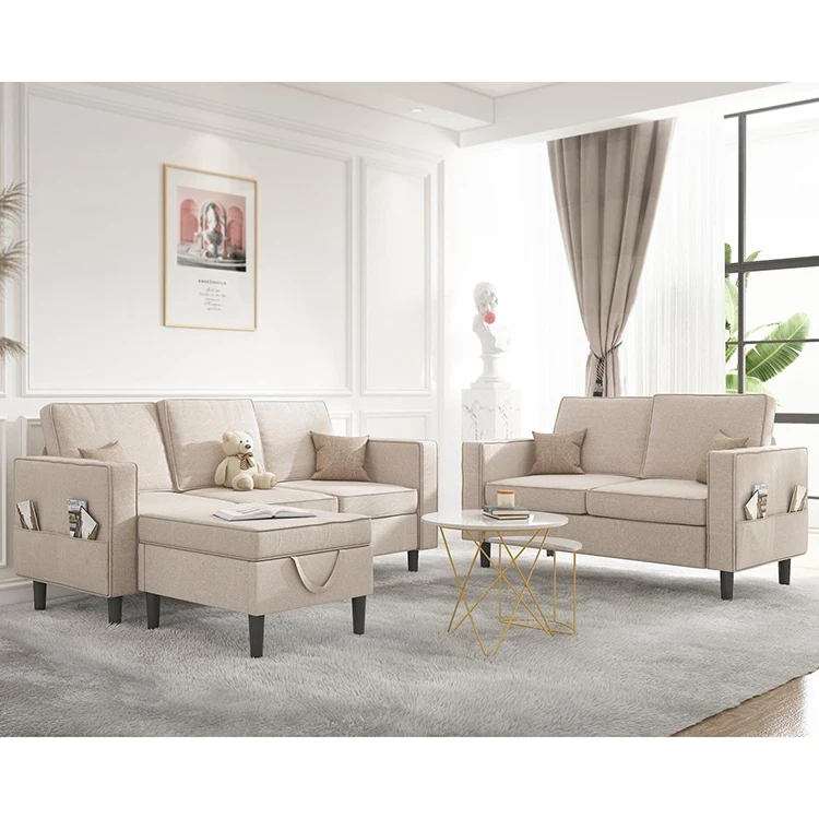 Modern Living Room Furniture Cloud Velvet Sectional Sofa Couch Set With Solid Wooden Legs