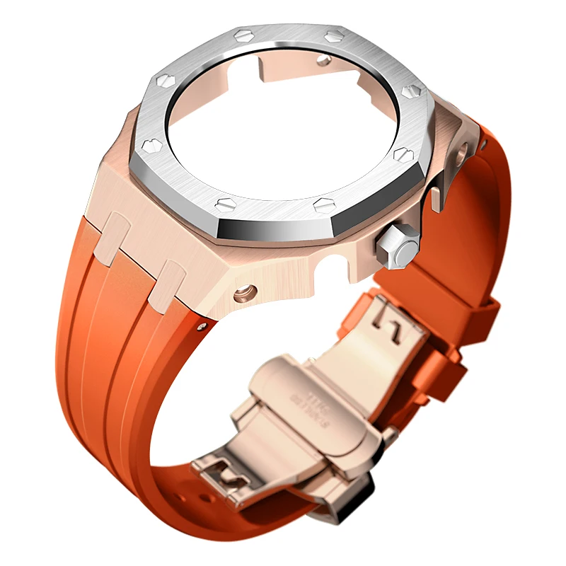 5th gen G Shock GA2100 Stainless Steel Rose Gold Watch Case Silver Bezel Band Strap For Casioak GA2100