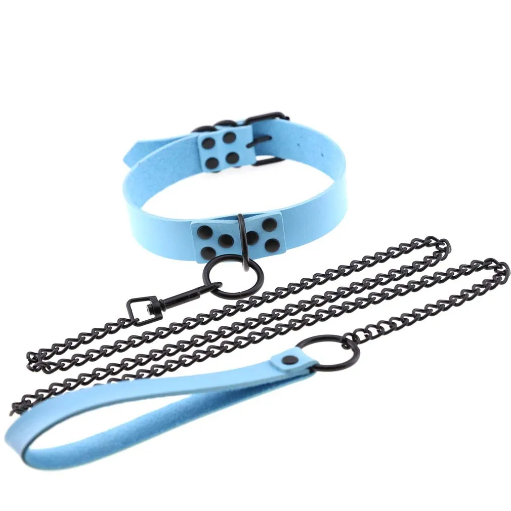 Punk Choker Leather Collar Goth Choker Metal Necklace Clavicle Chain for Women Girls Female