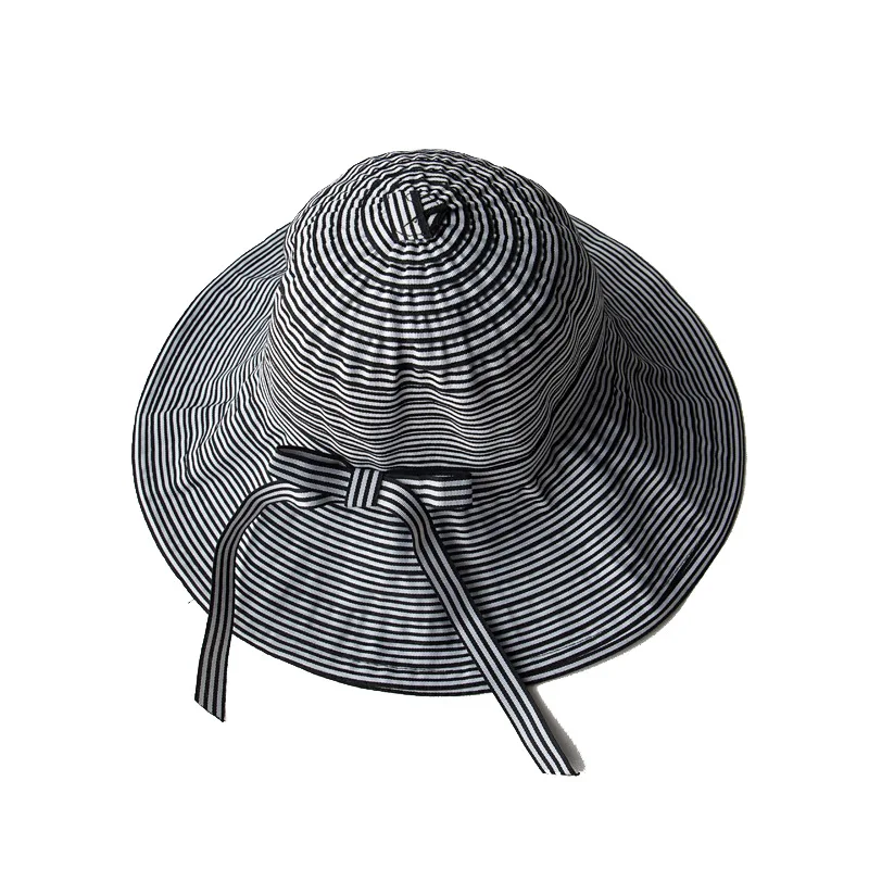 Модные пляжные шляпы для женщин, летняя Солнцезащитная складная шляпа в полоску с широкими полями