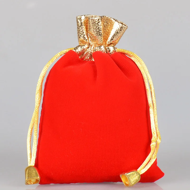In Stock 9x12cm Multi-colors Wedding Jewelry Pouch Gold Opening velvet Bags Gift Pack Drawstring with Bead Velvet for thank you