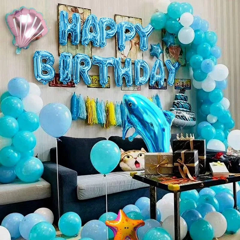 New Hot Selling Blue Ocean theme Octopus Starfish Shell Shark Balloons Birthday Banner For Kids Baby Birthday Party Decoration