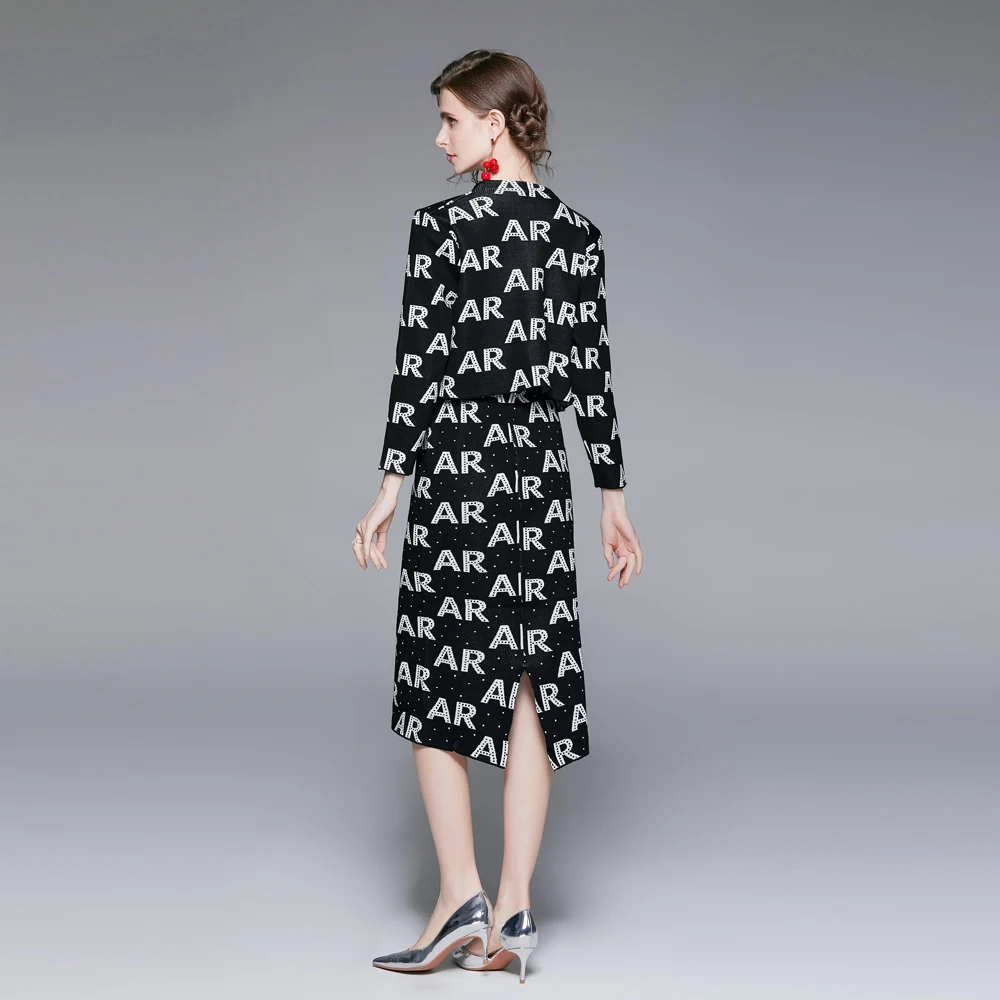 2023 spot new product elegant casual wear jacquard knitted one-neck jacket + vest + half lady dresses three-piece suit