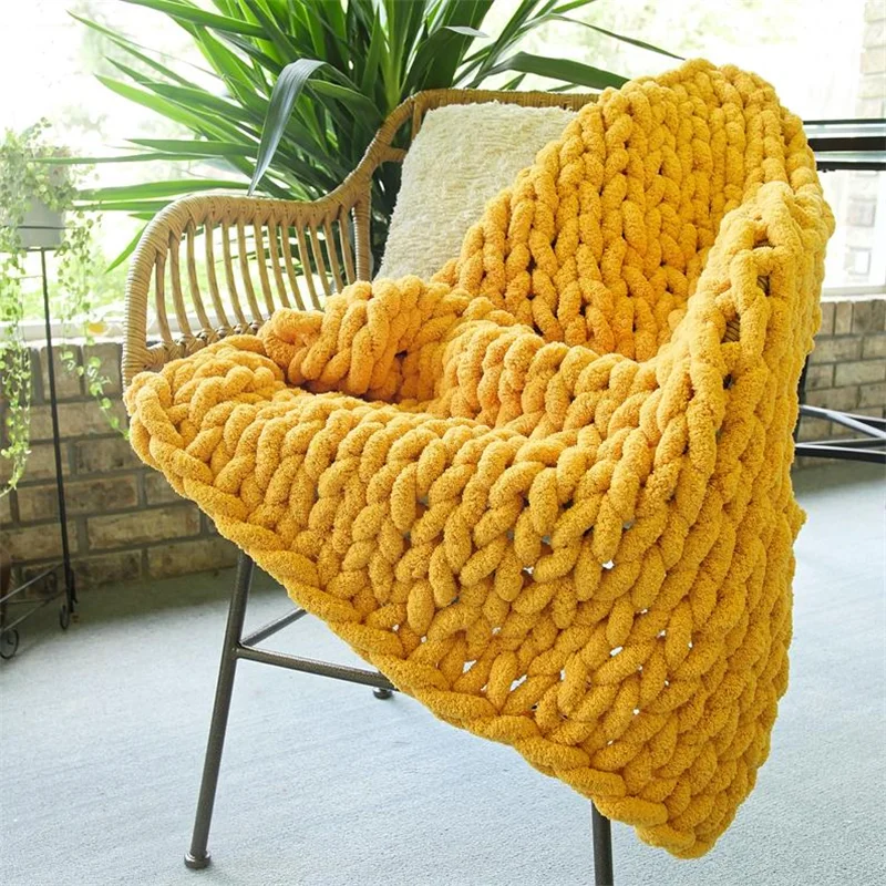 Chunky Knit Luxury Throw Blanket Knitted Soft Polyester Chenille Baby Blanket
