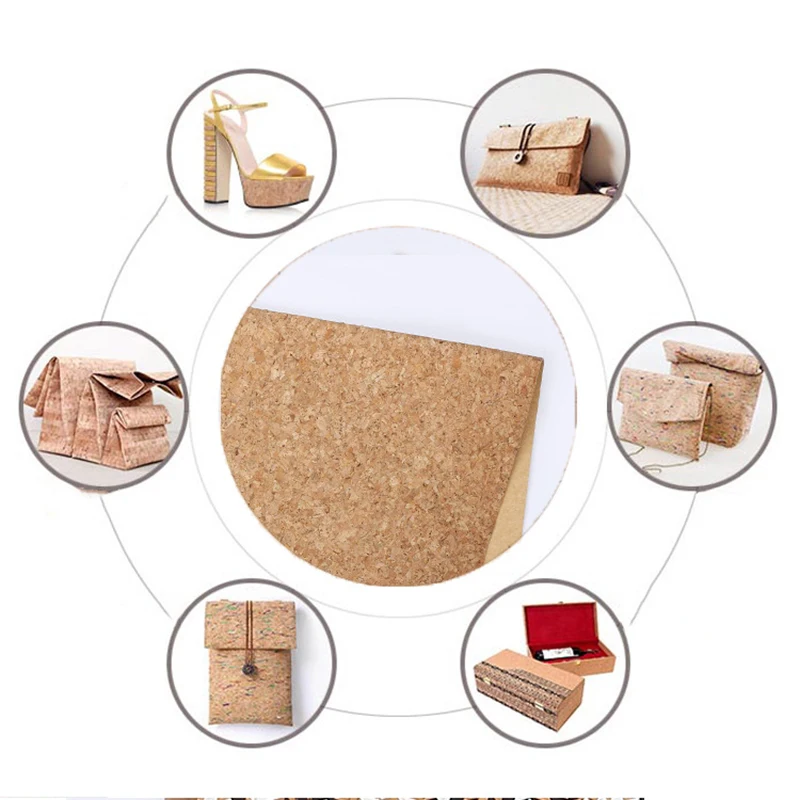 Wooden Fabric Cork Sewing Leather for Bags Soft Cork PU Leather Fabric Gold Silver Color Synthetic Leather