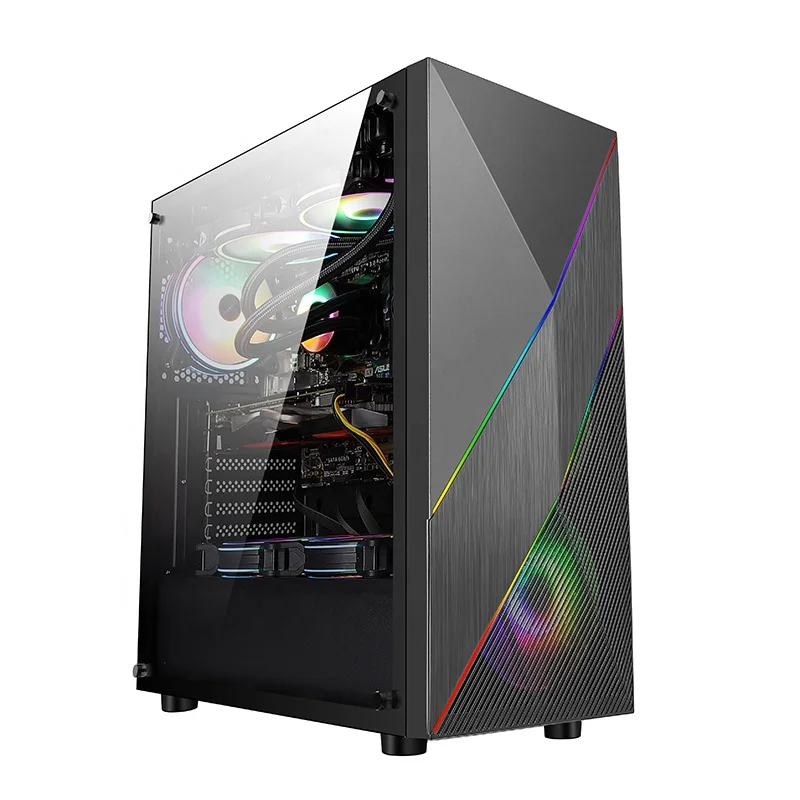 wholesale two bars full side transparent tempered glass RGB computer cases & towers with 6 rgb fans