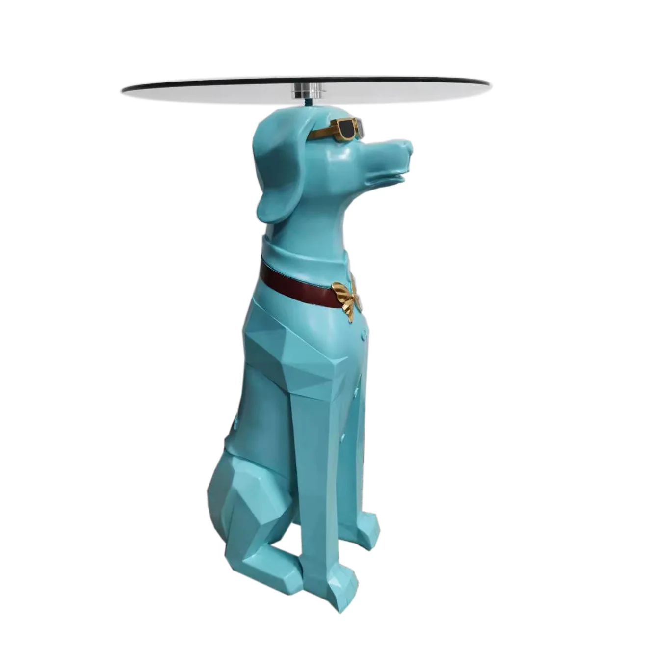 Resin craft large poodle butler with glass tray coffee table ornaments standing dog statue decor tray doberman