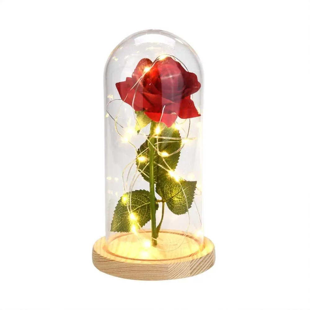 Стеклянный светодиодный купол с деревянным основанием для украшения дома, подарки на день Святого Валентина, прозрачная Сохраненная Роза, Подарочная коробка, любовь, экологичность