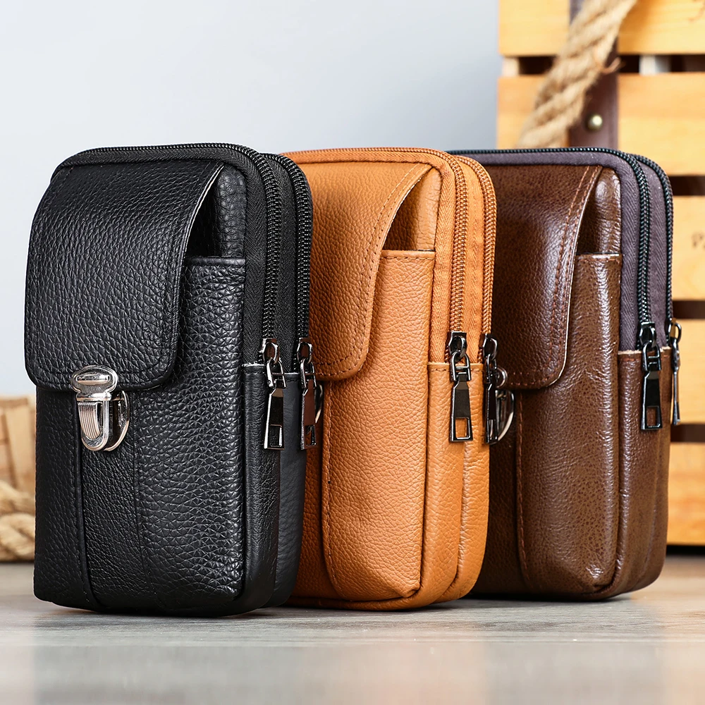 MARRANT Genuine Leather Men Crossbody Cell Phone Bag Travel Waist Pack Bags Pouch Belt Bag Leather Fanny Pack for Men