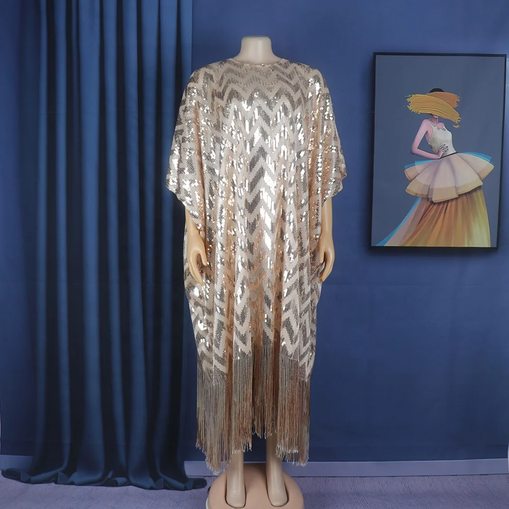 In Stock African Kitenge Top Designs tassel sequin Ethiopian Dress Traditional Women sequin dress African Outfit