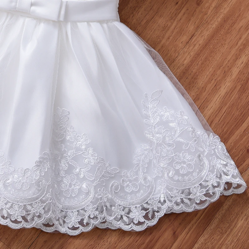 M190 Cute Bow Kids Baby Girl Baptism Dress V-back Sleeveless Toddler Ball Gown Christening Dress For Baby Girl