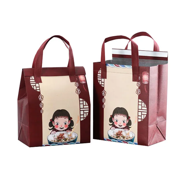 Custom Logo Color Printing None Woven Fabric Take Away Bags Wholesale Bags Reusable Warm Keeping Take Away Bags