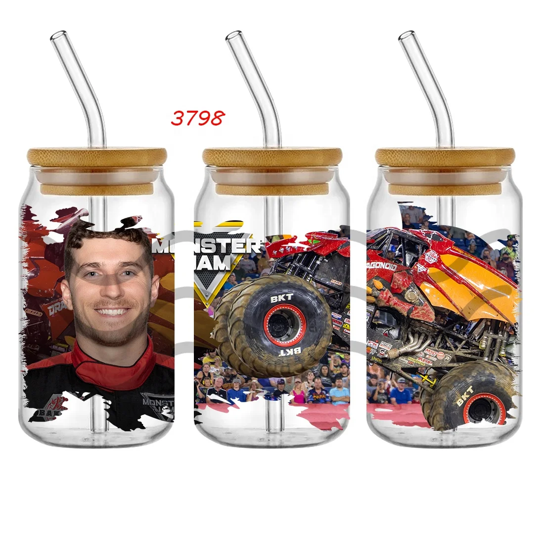 Monster Jam  UV DTF Cup Wrap Transfers Ready To Transfer UV DTF Cup Wraps For 16oz 20oz Libbey Glass Cups Tumblers
