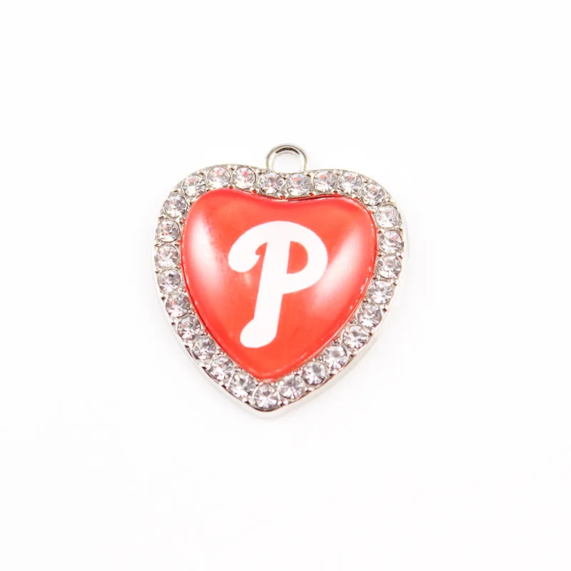 Wholesale Baseball Teams Logo Charms Diy Jewelry Earrings Bracelet Necklace Accessories Heart Shape Baseball Team Pendant