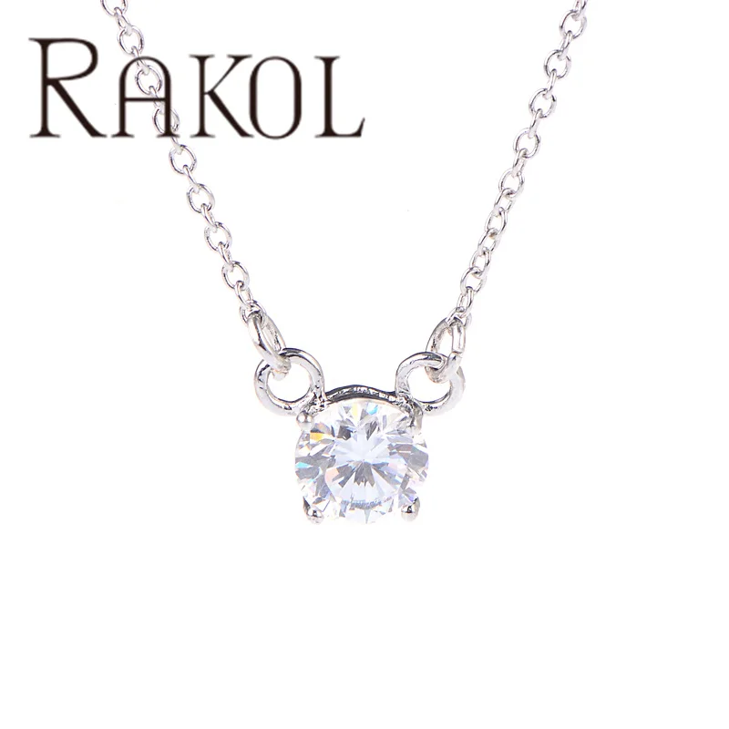 RAKOL NP058 aluminum chain metal pendant necklace 10 carat single diamond crystal chain necklace