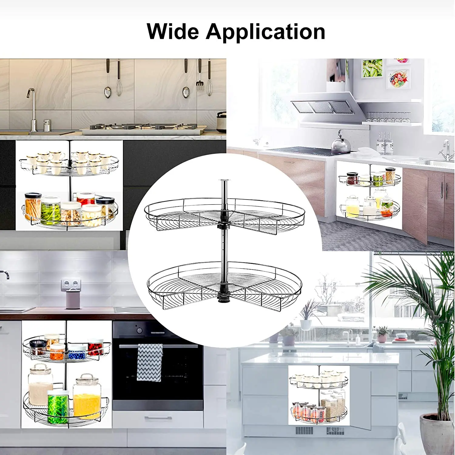 Kidney Shaped Chrome Corner Organizer 2-Shelf Stainless Steel Lazy Susan Kitchen Cabinet Blind Corner Organizer/Rotating Basket