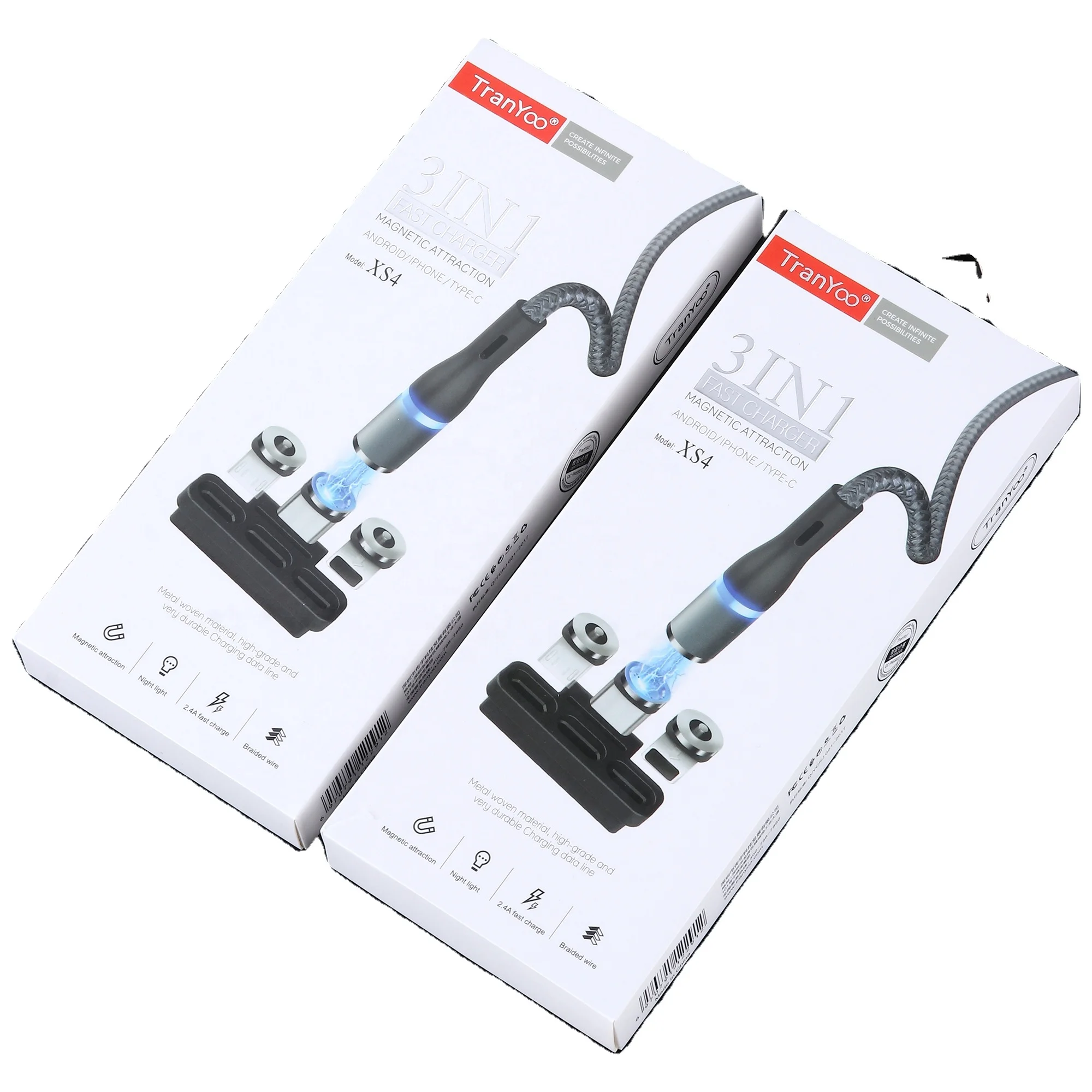 
Amazon hot sale 3 in 1 USB charging cable USB type-c micro 3 A fast charging Magnetic data Cables 