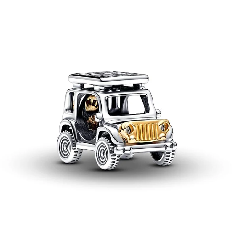 925 Silver Two-tone Adventure Car Bicycle Hot Air Balloon Leaf Firefly Murano Glass Butterfly Golden Beads Fit Pan DIY Bracelet
