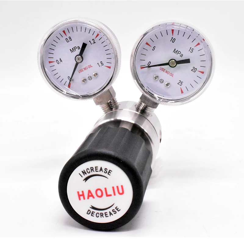 Stainless Steel High Pressure Laboratory 1/4npt 1/2npt Air Helium Co2 Cl2 1st Stage Double Gauge Nitrogen Gas Pressure Regulator